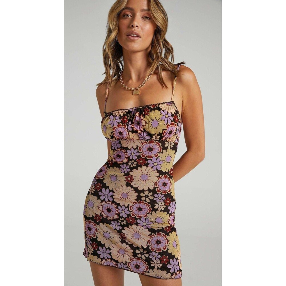 Princess Polly Floral Mini Dress - Black, Purple, Yellow